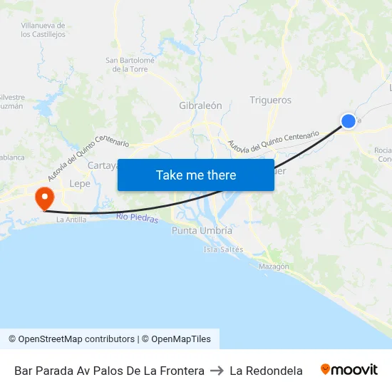 Bar Parada Av Palos De La Frontera to La Redondela map