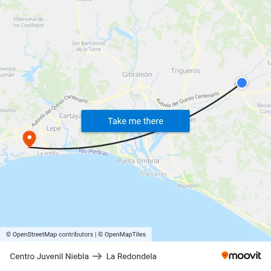 Centro Juvenil Niebla to La Redondela map