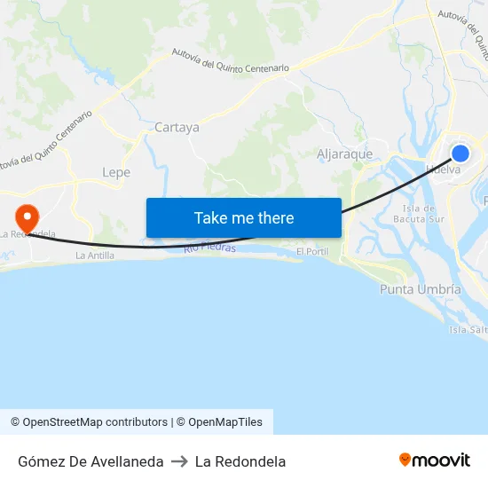 Gómez De Avellaneda to La Redondela map