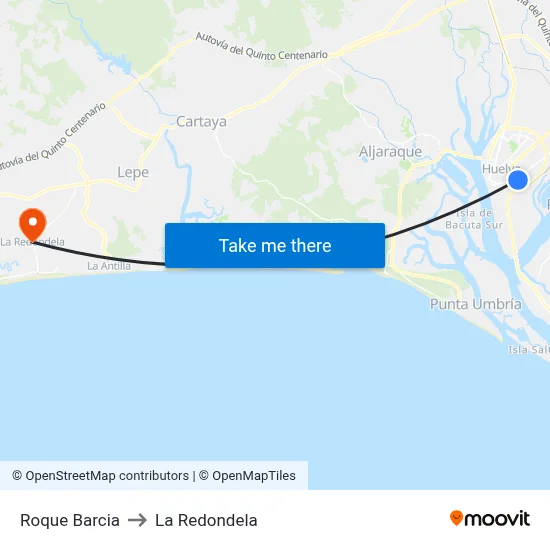 Roque Barcia to La Redondela map