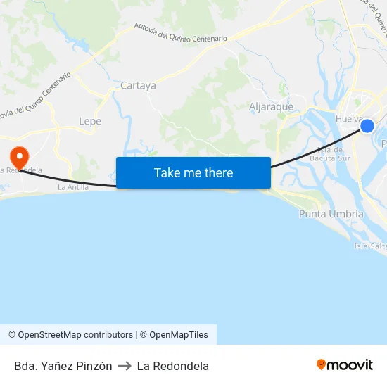 Bda. Yañez Pinzón to La Redondela map