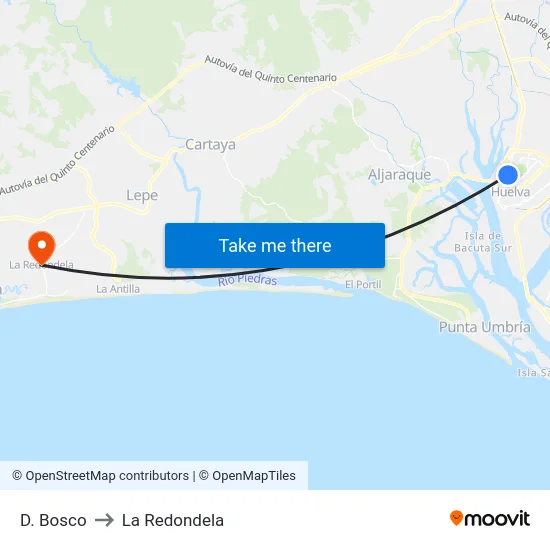 D. Bosco to La Redondela map