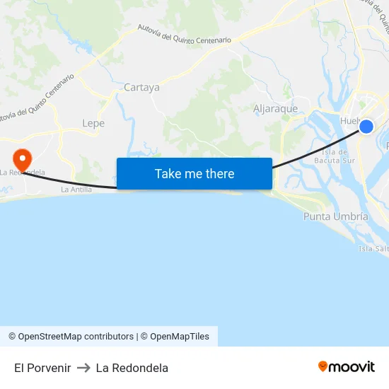 El Porvenir to La Redondela map
