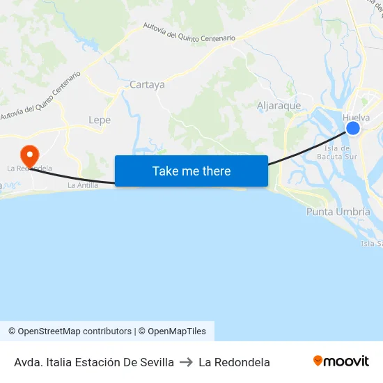 Avda. Italia Estación De Sevilla to La Redondela map