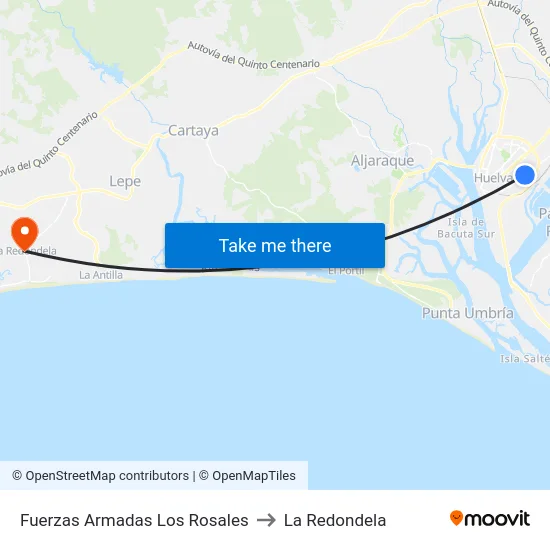 Fuerzas Armadas Los Rosales to La Redondela map