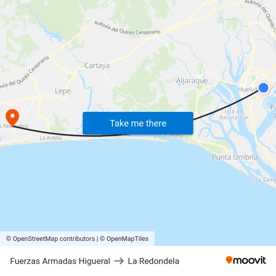 Fuerzas Armadas Higueral to La Redondela map