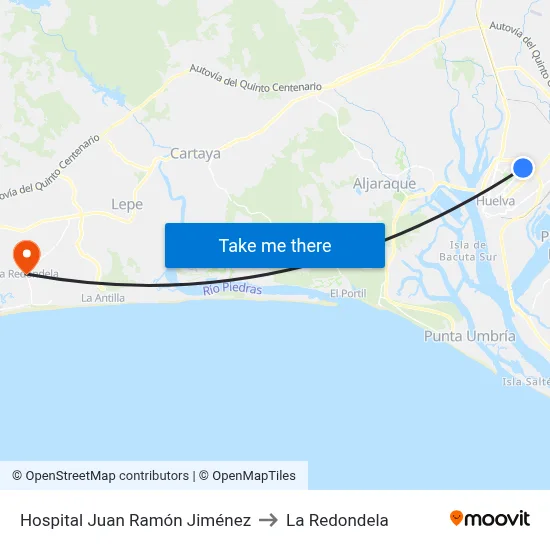 Hospital Juan Ramón Jiménez to La Redondela map