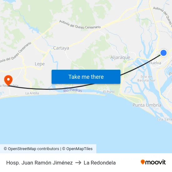 Hosp. Juan Ramón Jiménez to La Redondela map