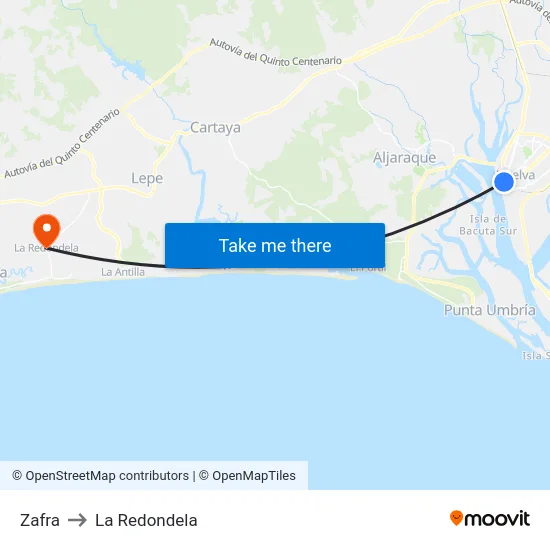 Zafra to La Redondela map