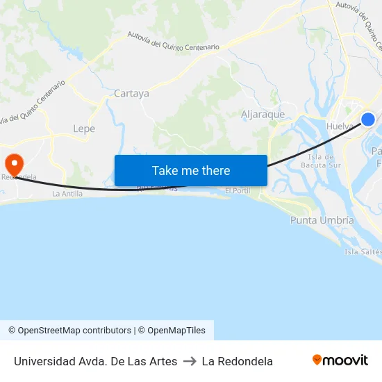 Universidad Avda. De Las Artes to La Redondela map