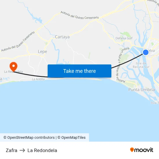 Zafra to La Redondela map