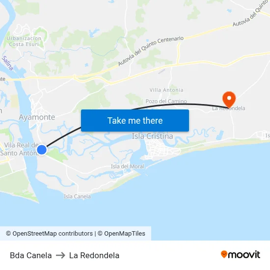 Bda Canela to La Redondela map