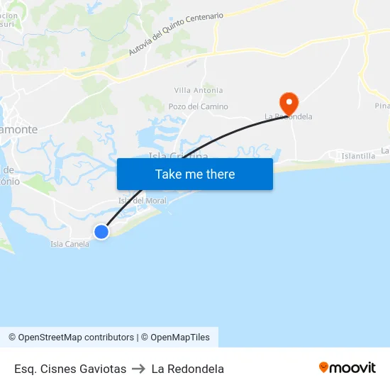 Esq. Cisnes  Gaviotas to La Redondela map