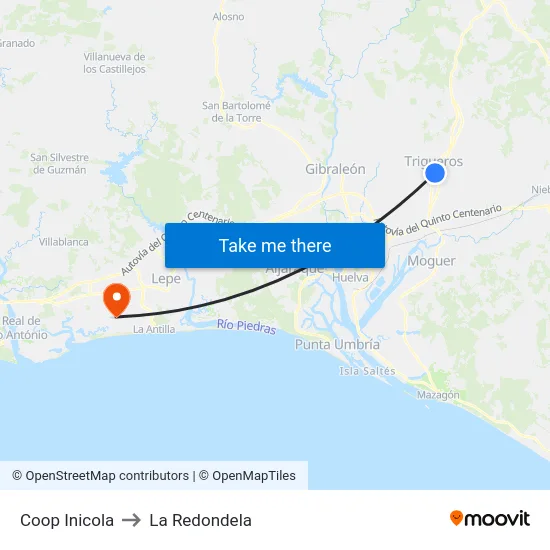 Coop Inicola to La Redondela map