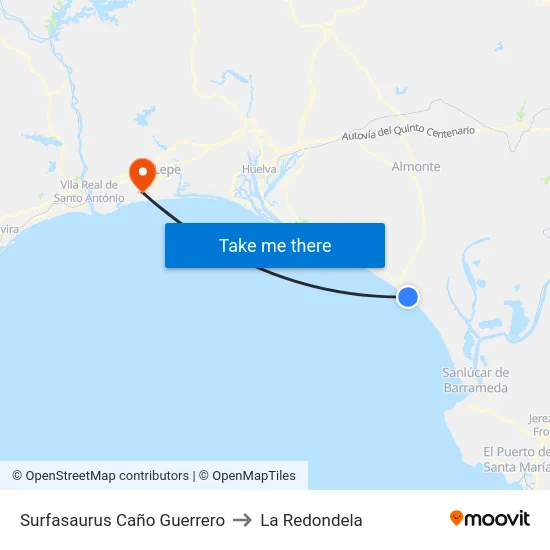 Surfasaurus Caño Guerrero to La Redondela map