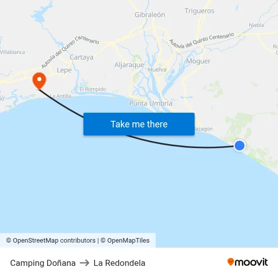 Camping Doñana to La Redondela map
