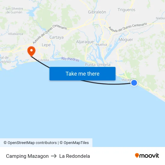 Camping Mazagon to La Redondela map