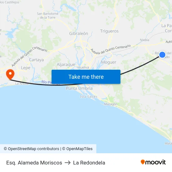 Esq. Alameda Moriscos to La Redondela map
