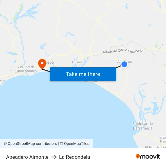Apeadero Almonte to La Redondela map