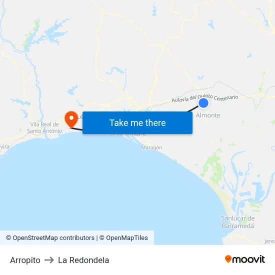 Arropito to La Redondela map