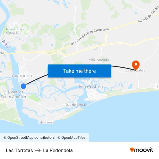 Las Torretas to La Redondela map