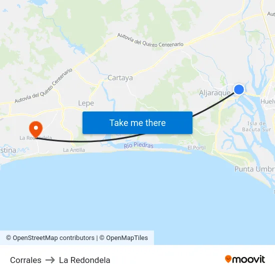 Corrales to La Redondela map