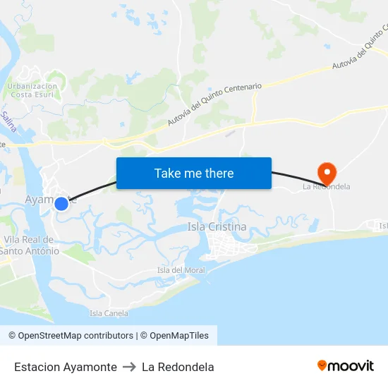 Estacion Ayamonte to La Redondela map
