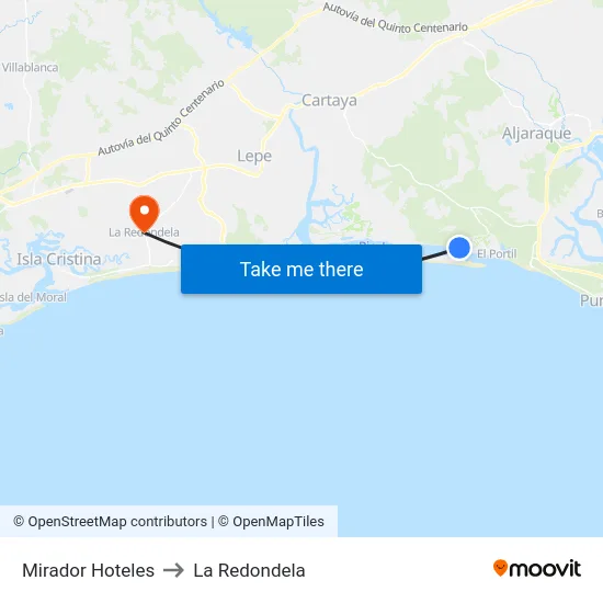 Mirador Hoteles to La Redondela map