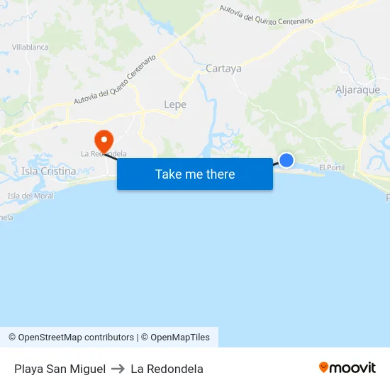 Playa San Miguel to La Redondela map