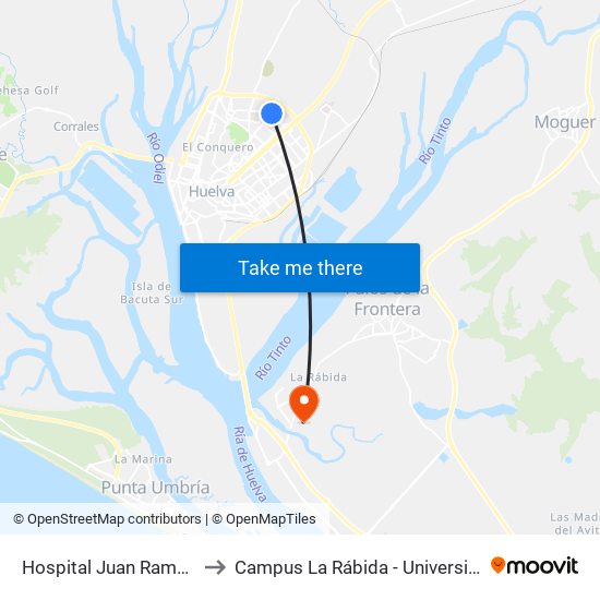 Hospital Juan Ramón Jiménez to Campus La Rábida - Universidad De Huelva map