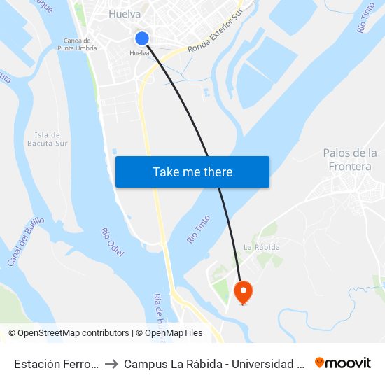 Estación Ferrocarril to Campus La Rábida - Universidad De Huelva map