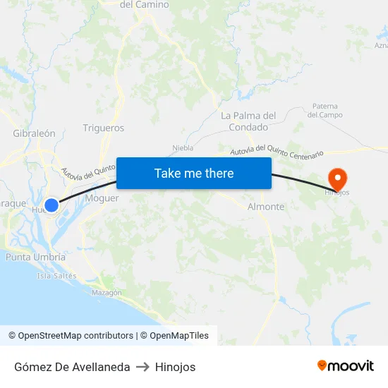 Gómez De Avellaneda to Hinojos map