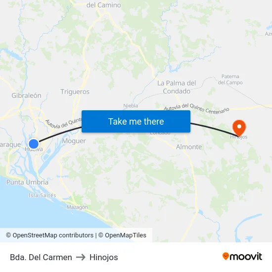 Bda. Del Carmen to Hinojos map