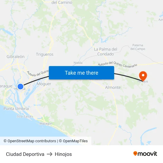 Ciudad Deportiva to Hinojos map