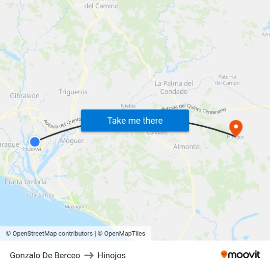 Gonzalo De Berceo to Hinojos map