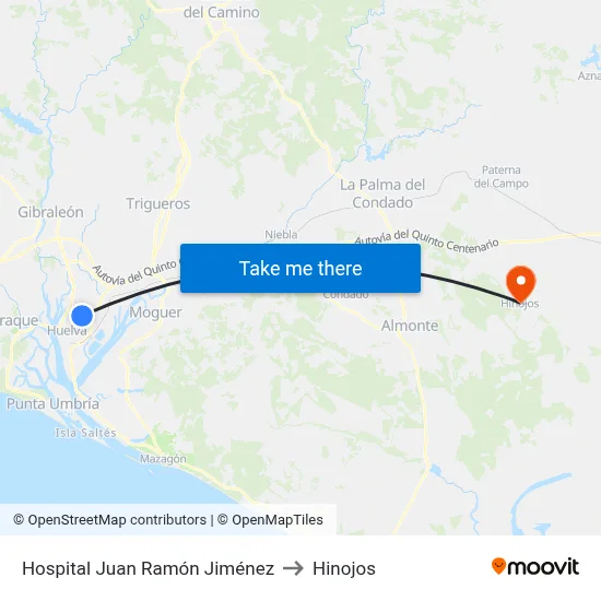 Hospital Juan Ramón Jiménez to Hinojos map