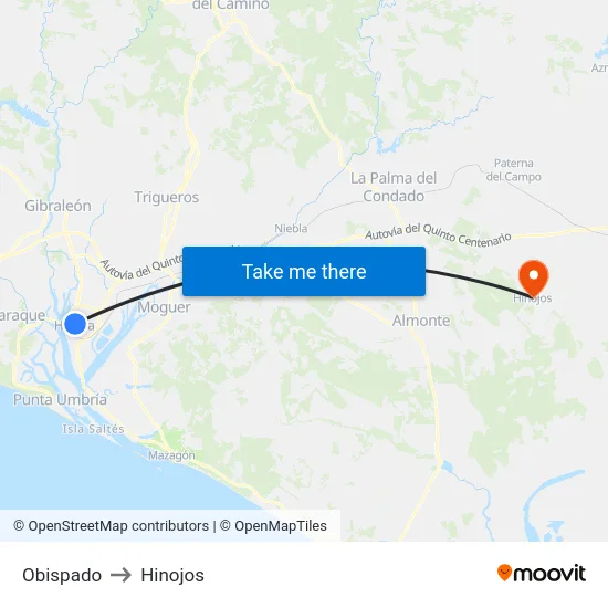 Obispado to Hinojos map
