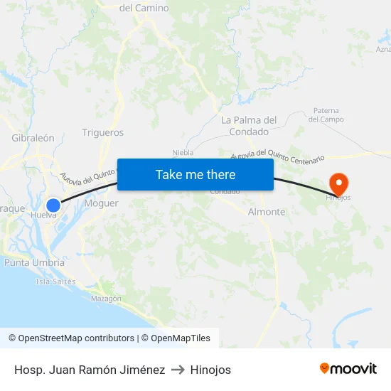 Hosp. Juan Ramón Jiménez to Hinojos map