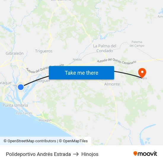 Polideportivo Andrés Estrada to Hinojos map