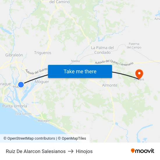 Ruíz De Alarcon Salesianos to Hinojos map