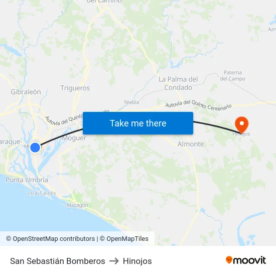 San Sebastián Bomberos to Hinojos map