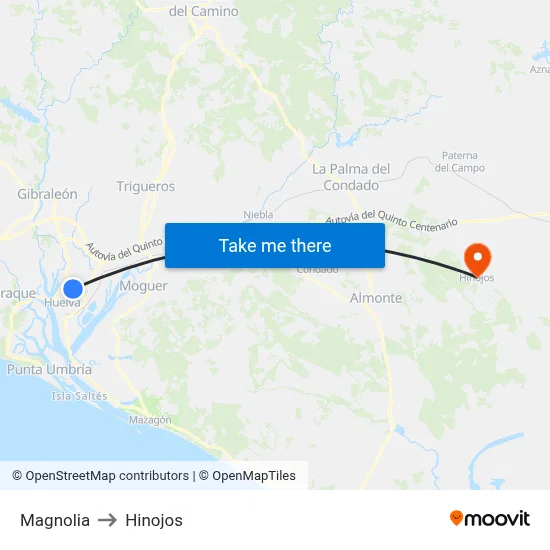 Magnolia to Hinojos map