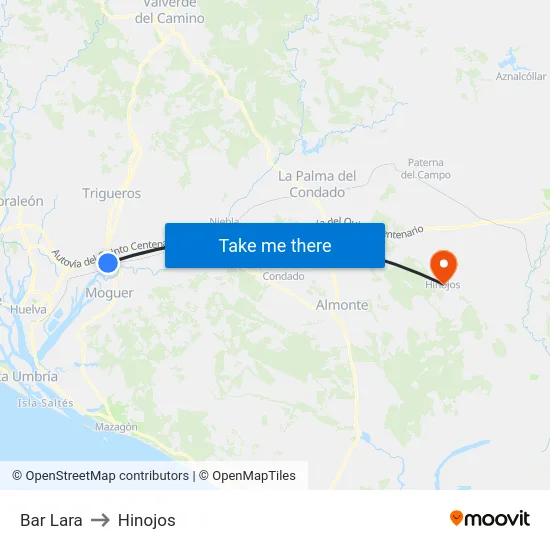 Bar Lara to Hinojos map