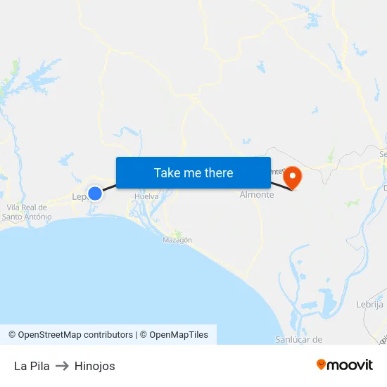 La Pila to Hinojos map