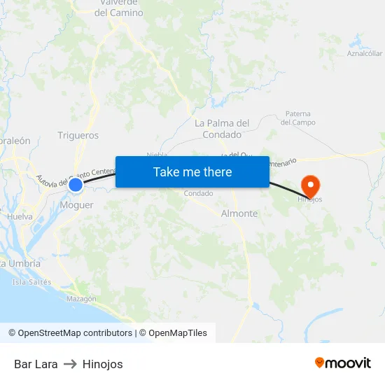Bar Lara to Hinojos map