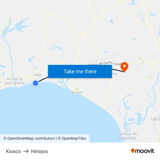 Kiosco to Hinojos map