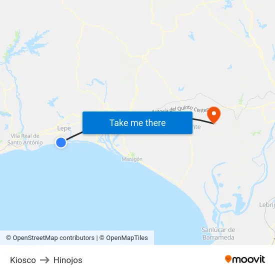 Kiosco to Hinojos map