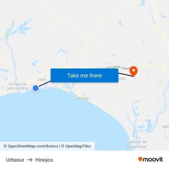 Urbasur to Hinojos map