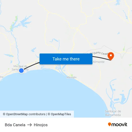 Bda Canela to Hinojos map
