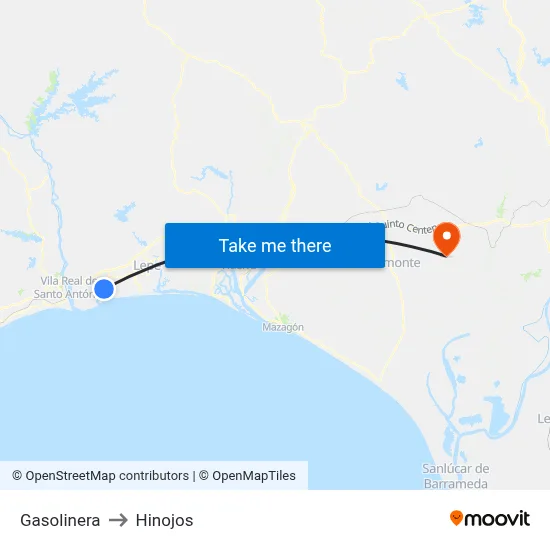Gasolinera to Hinojos map